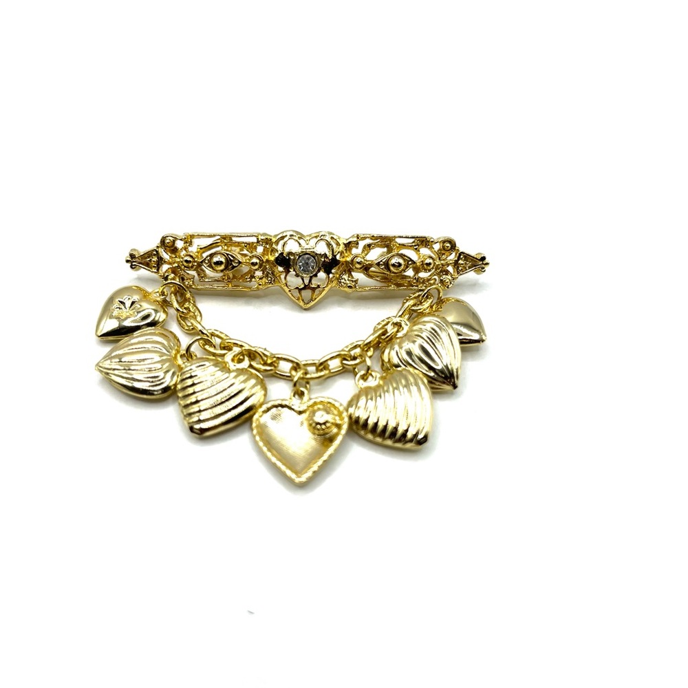Gold Heart Charm Bar Brooch - Elegant Women’s Jewelry Hearts love - Picture 12 of 12